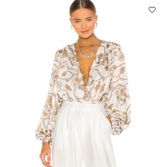 Bronx and Banco Tops - Revolve x Bronx & Banco silk Chain Print Blouse bodysuit